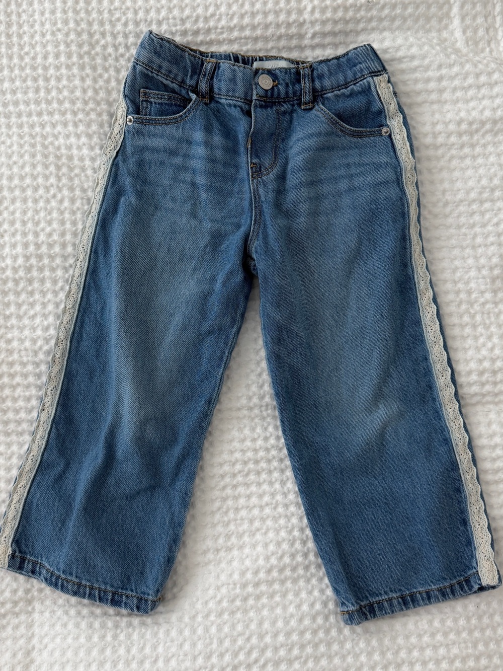 Zara Toddler Girl Wide Leg Jeans With Lace Side Trim 4T - Picture 1 of 4